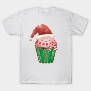 Cupcake Santa Watercolor T-Shirt